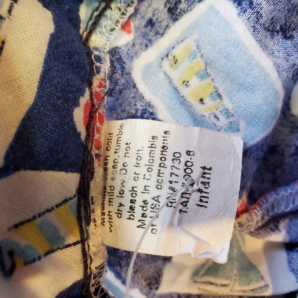 Infant Sailor Boat Nautical Print Blue Cotton Soft Cap Hat‎ vintage
